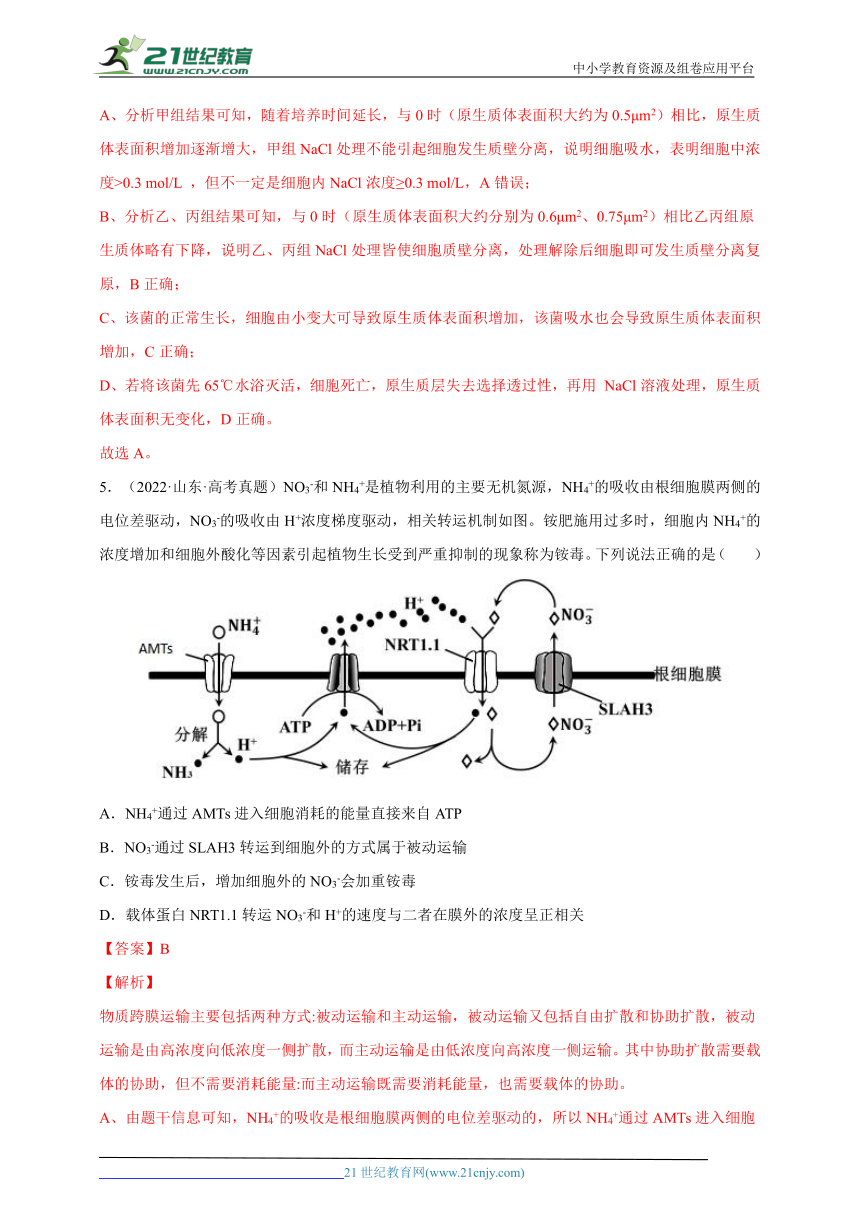 专题02 细胞的物质运输、酶与ATP 十年高考真题汇编（2013-2022）（含解析）