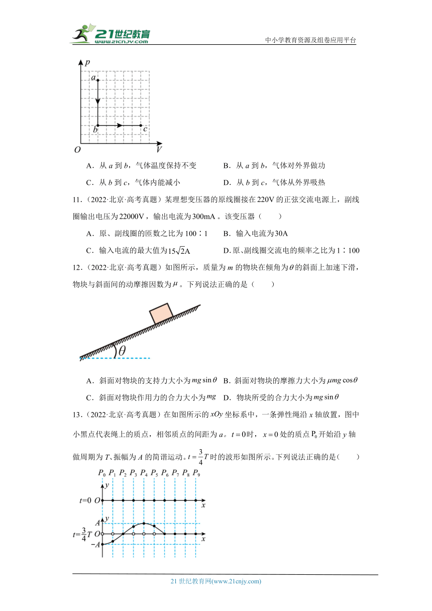 高考物理北京卷3年（2021-2023）真题汇编-选择题①（有解析）