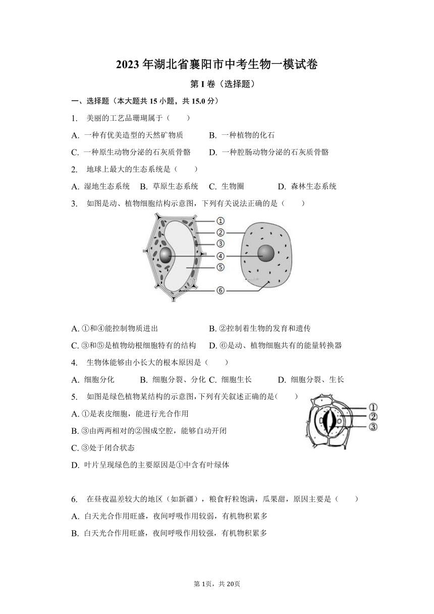 2023年湖北省襄阳市中考生物一模试卷（含解析）