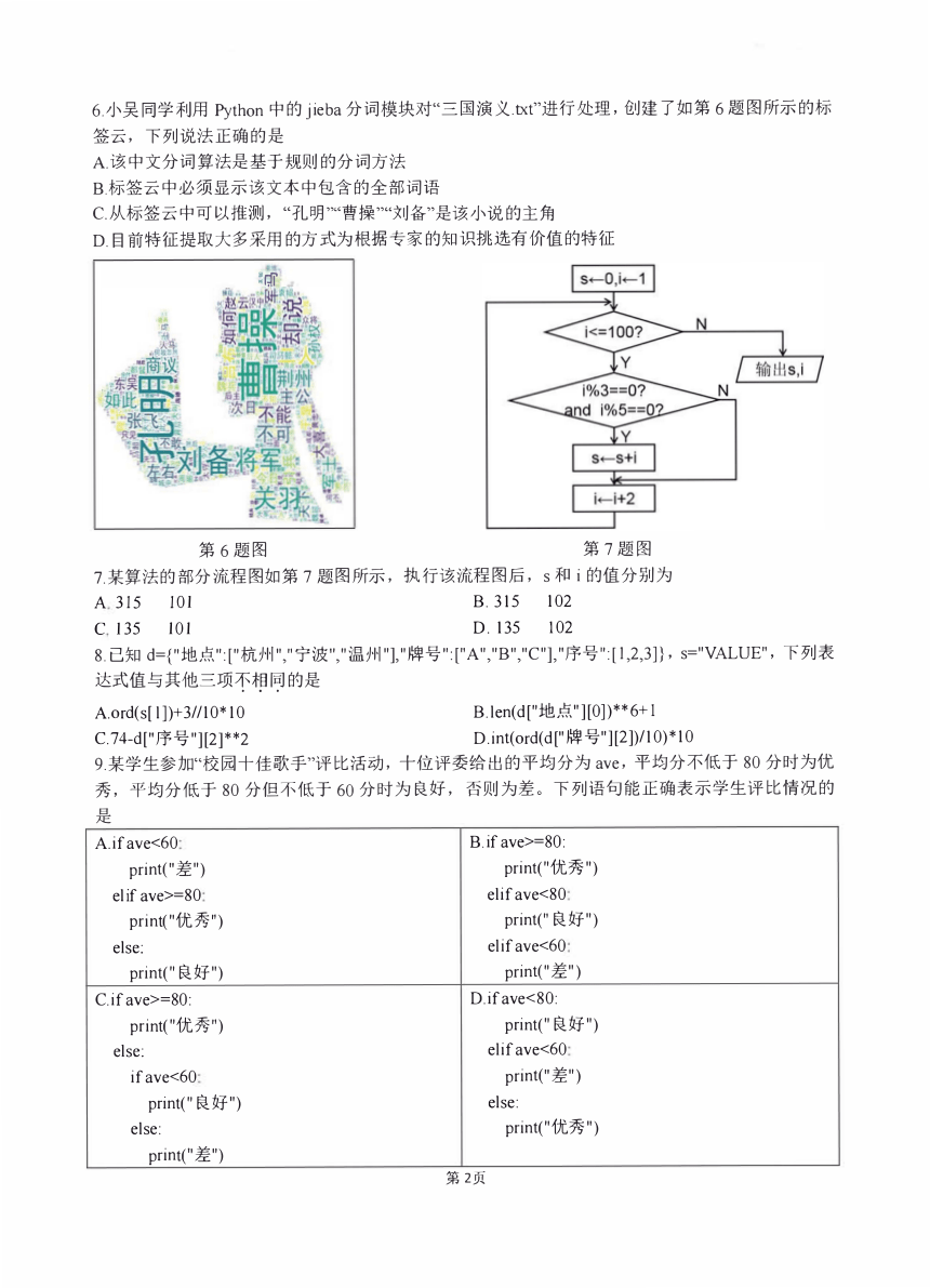 2023年2月名校协作体高二期初考信息技术试卷（PDF版，附答案）