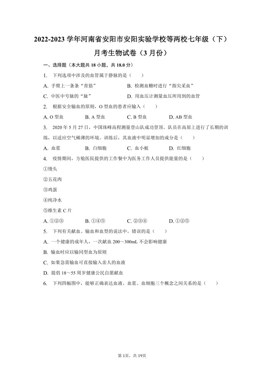 2022-2023学年河南省安阳市安阳实验学校等两校七年级（下）月考生物试卷（3月份）（含解析）