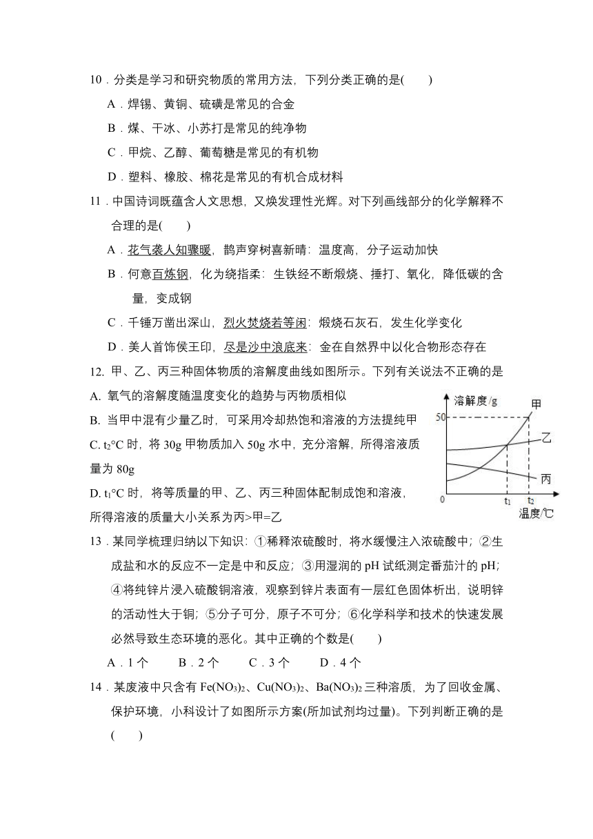 重庆名校2021-2022学年高一上学期入学诊断考试化学试题 Word版含答案