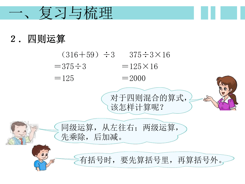 人教版四年级下册数学《数与代数内容的复习》课件（20张PPT）