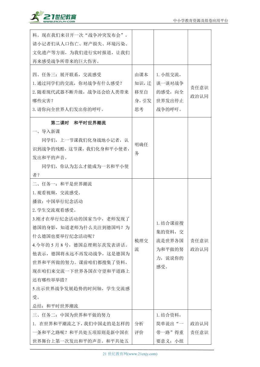 六下 10.我们爱和平  教案