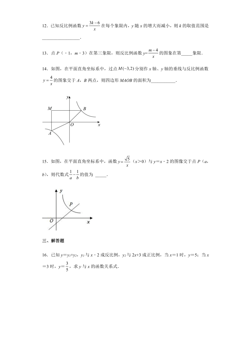 2021-2022学年苏科版八年级数学下册第11章反比例函数单元检测（Word版，附答案）