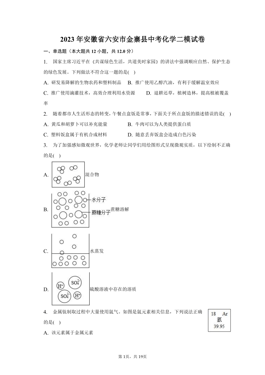 2023年安徽省六安市金寨县中考化学二模试卷 (含解析)