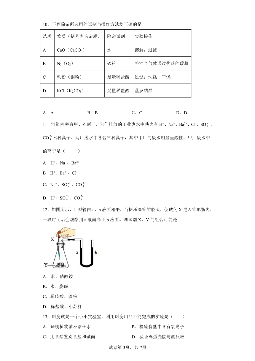 11.1生活中常见的盐 课后练习-2021-2022学年九年级化学人教版下册（word版 含答案）