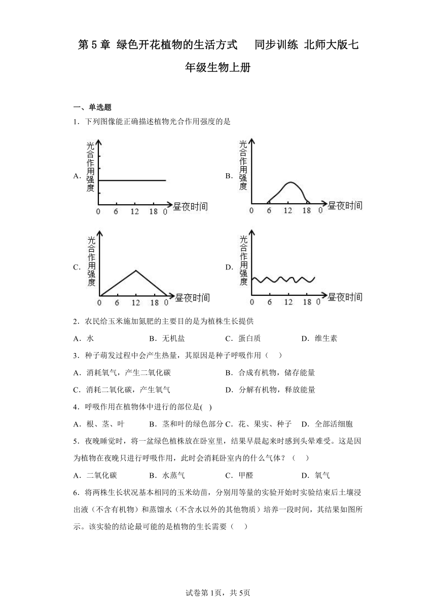 3.5 绿色开花植物的生活方式   同步训练 （含答案）北师大版七年级生物上册