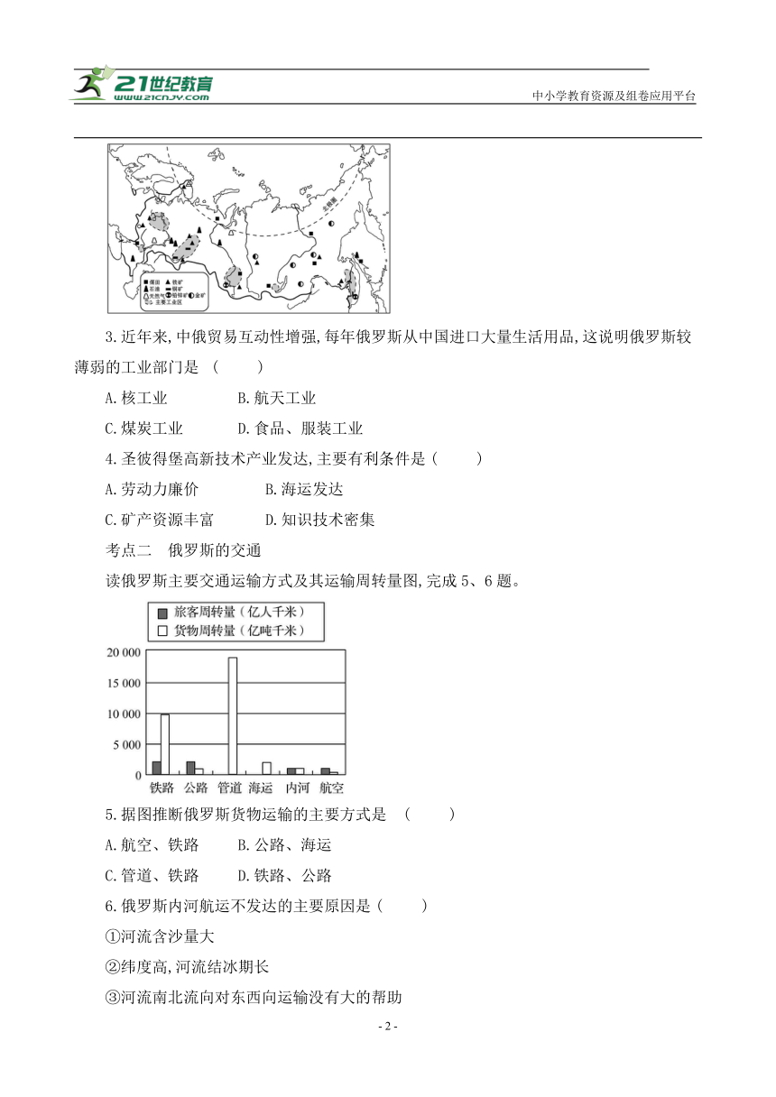 复习巩固练09 俄罗斯2【暑假作业】地理（人教版）（含答案解析）