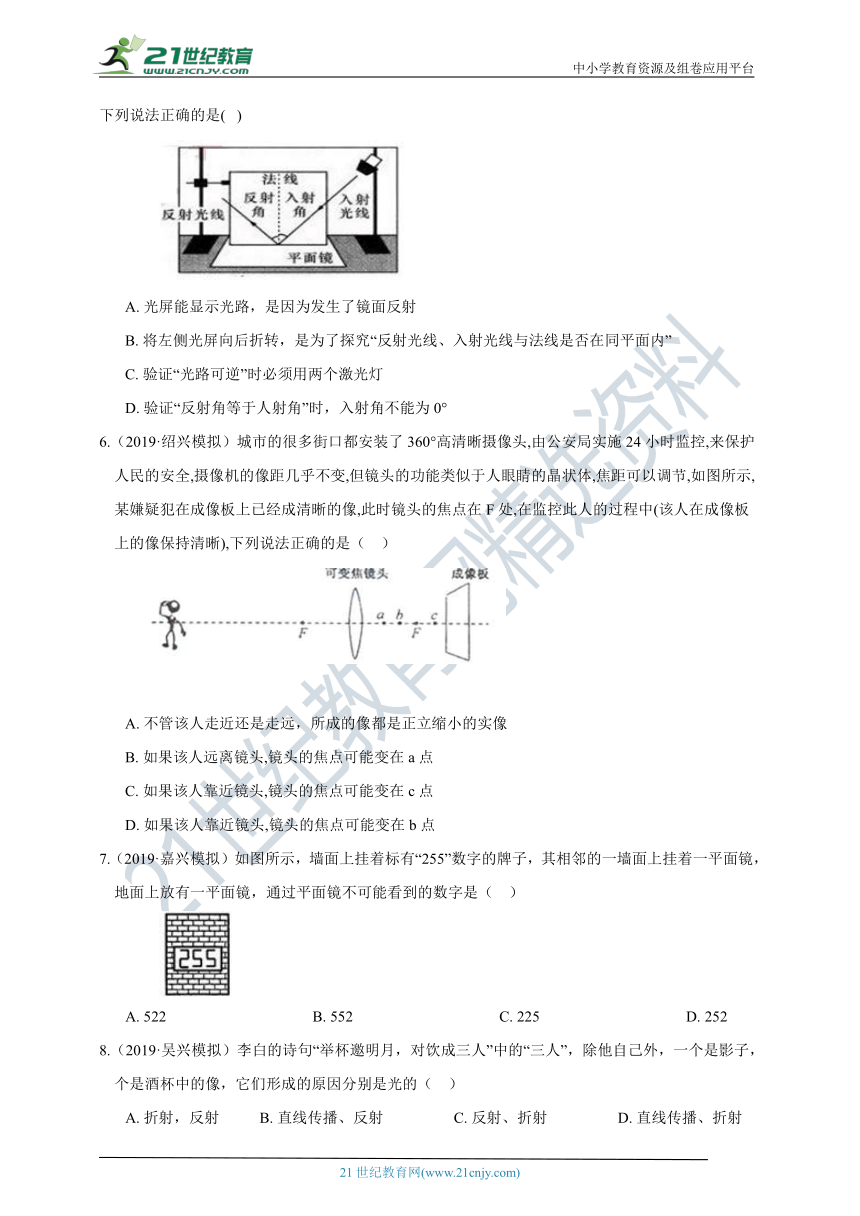 【备考中考2021】 15 中考三年模拟 光学（含答案）