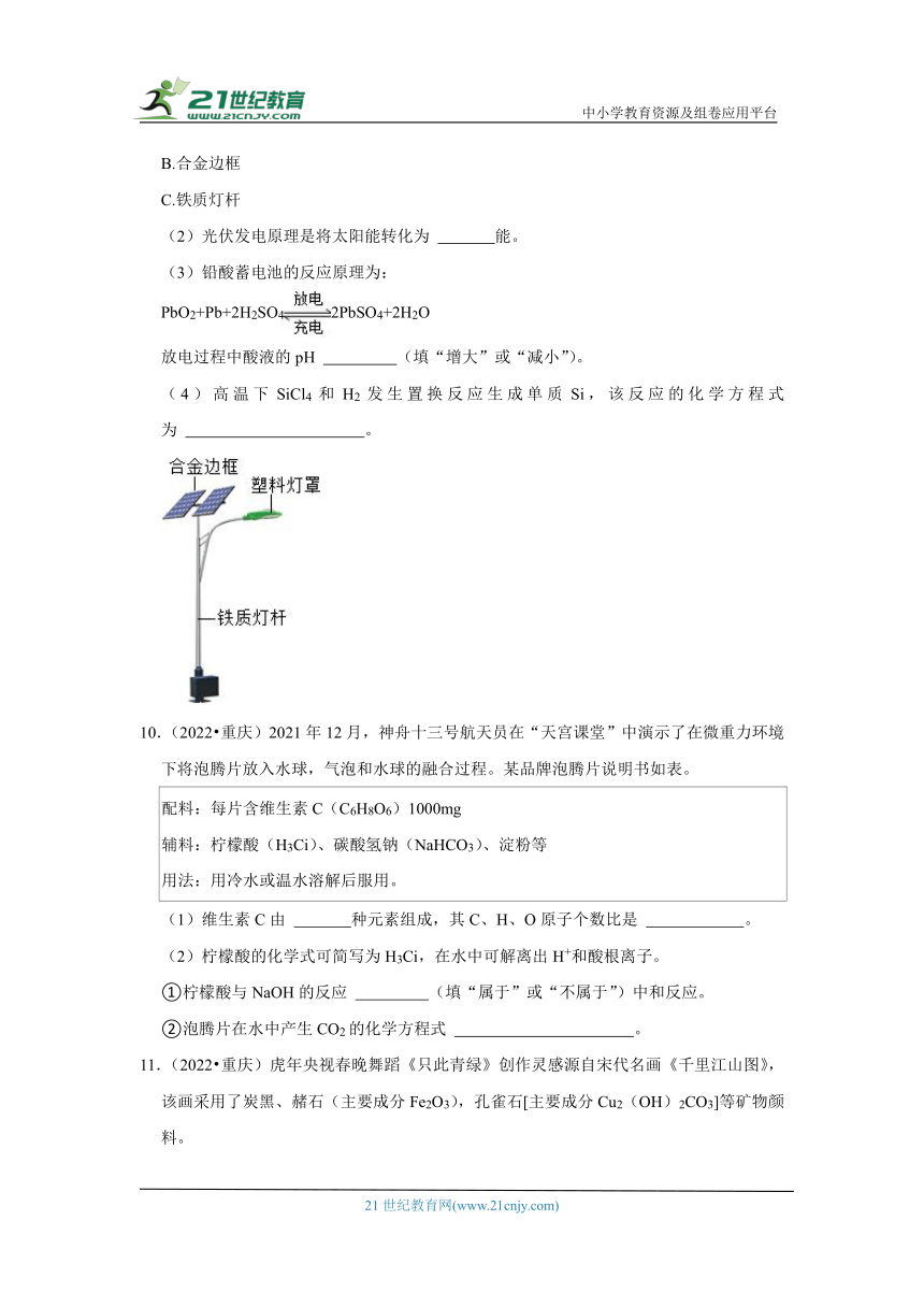 01书写化学方程式、文字表达式、电离方程式填空题-重庆市五年（2019-2023）中考化学真题高频考点汇编