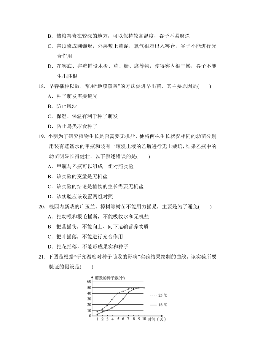 2020年秋人教版七年级上册生物第三单元生物圈中的绿色植物（第一、二章）单元检测 (word版 带答案)