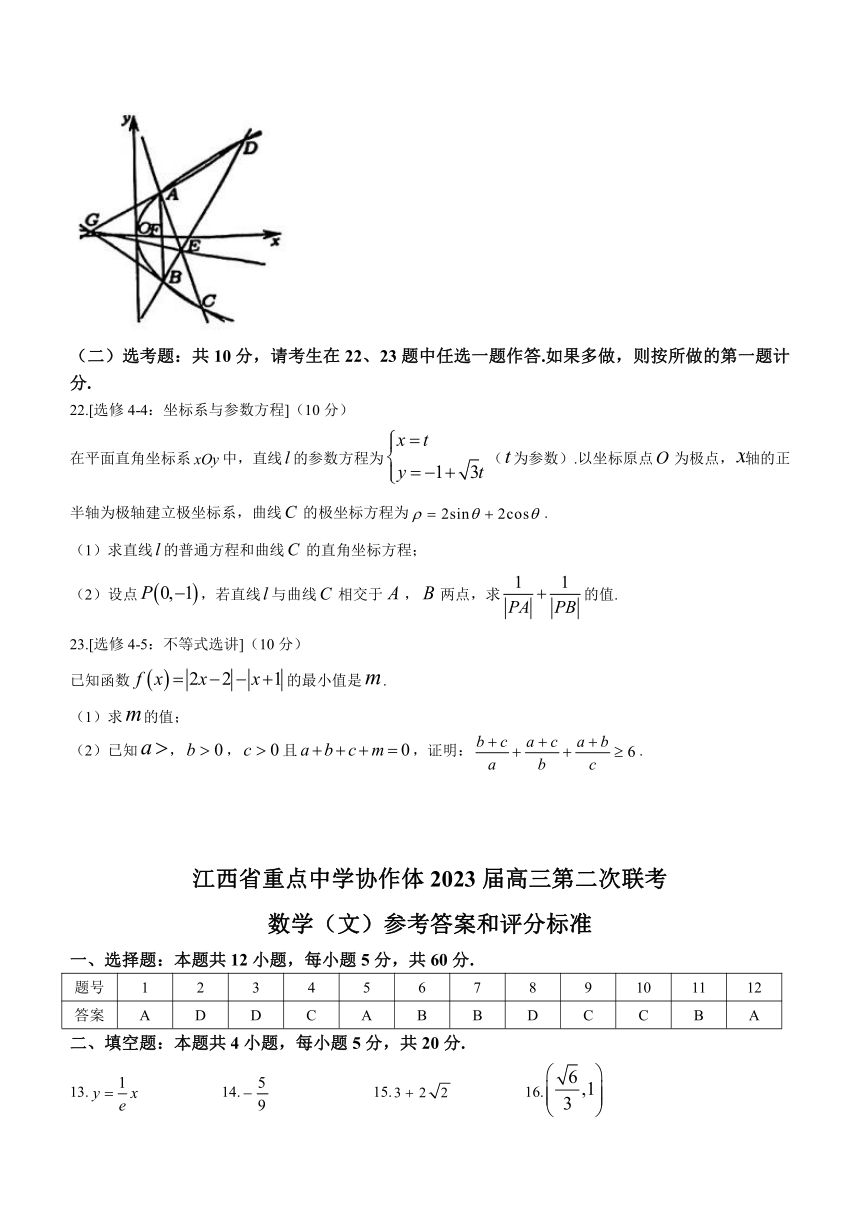 江西省重点中学协作体2023届高三下学期第二次联考数学（文）试题（含解析）