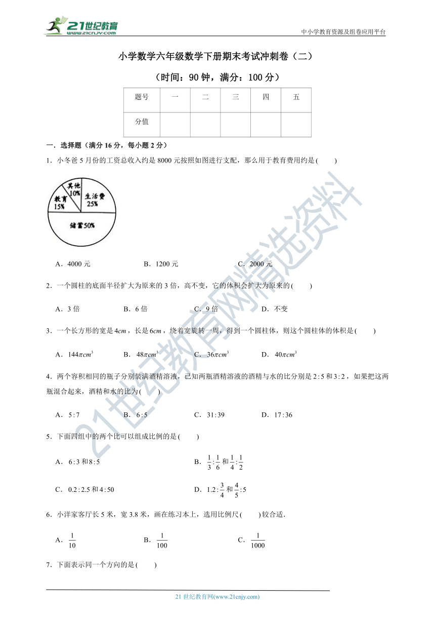 小学数学六年级数学下册期末考试冲刺卷（二）(含答案，苏教版）