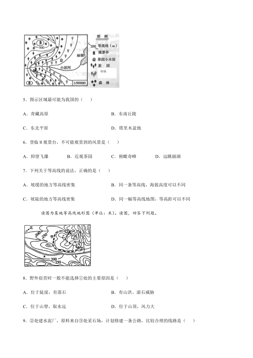 2021届地理地球和地图专题训练地图——等高线地形图（Word含答案）