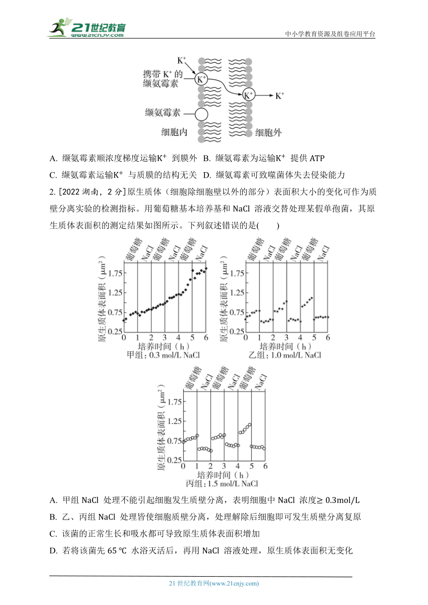 2019-2023年生物学高考真题分类练--专题三 细胞的物质输入和输出(含解析）