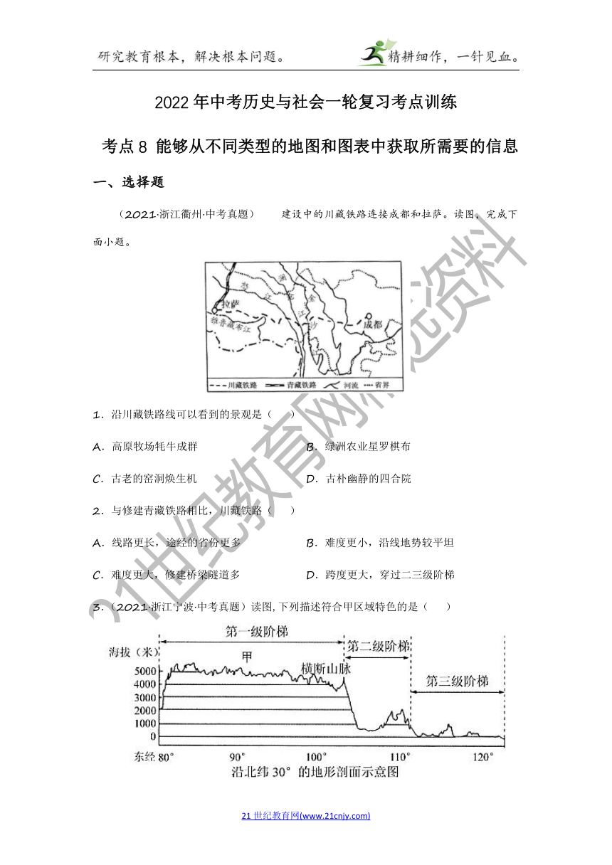 2022年中考历史与社会一轮复习名师导航【考点训练】考点8 能够从不同类型的地图和图表中获取所需要的信息（含答案及解析）