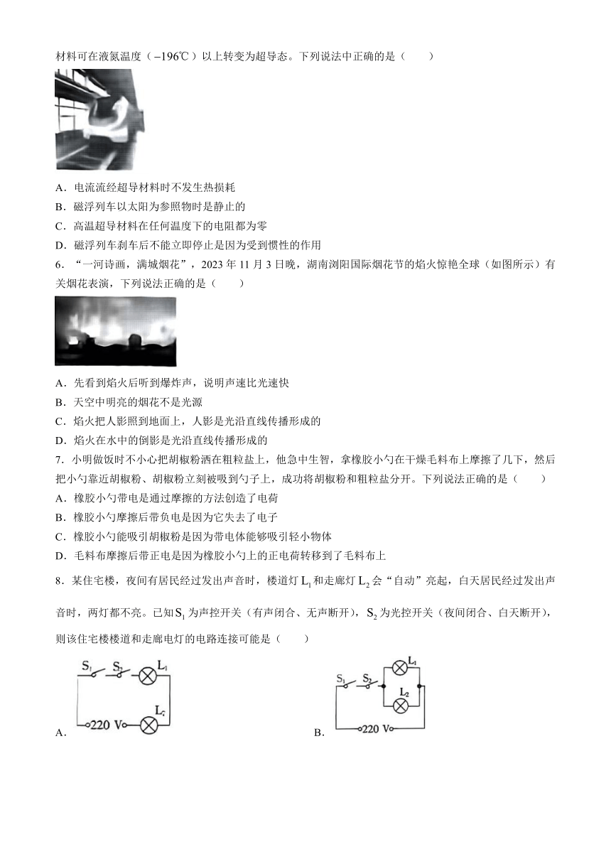 2024年湖南省衡阳县部分学校九年级下学期一模物理试题(无答案)