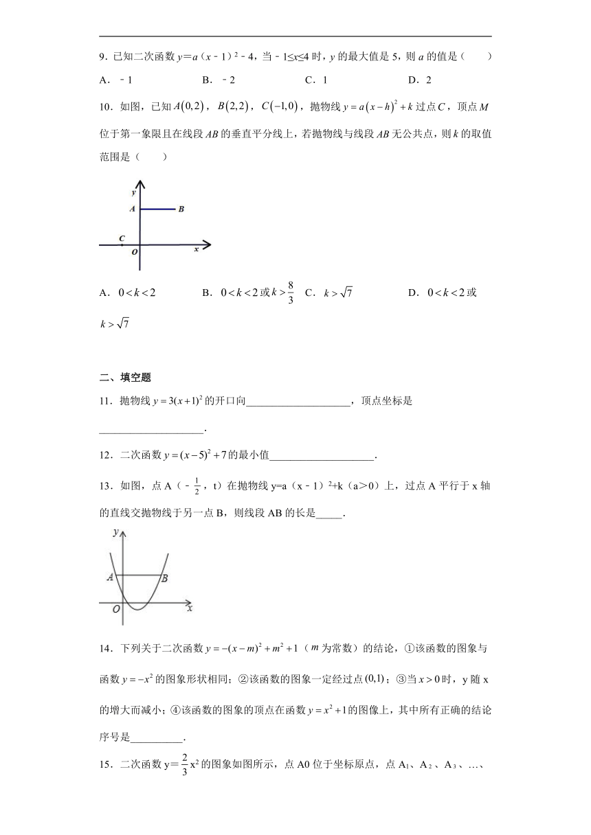 沪教版（五四学制）数学九年级上册 26.2 特殊二次函数的图像 练习（含答案）