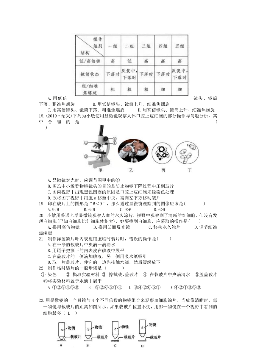 第2节 细胞（显微镜使用与装片的制作） 同步练习（含解析）