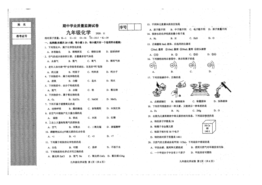 辽宁省大连市第117中学2020-2021学年上学期九年级化学期中试题（图片版，无答案）
