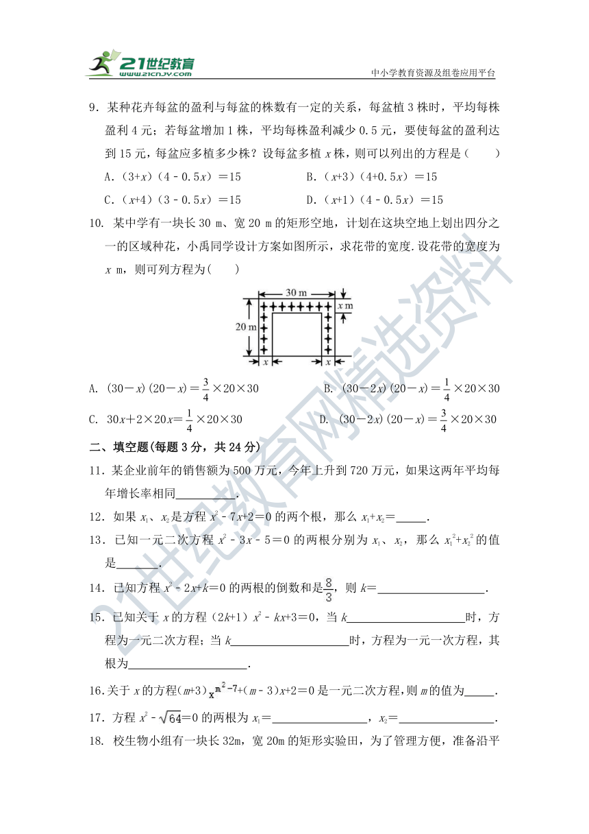 第二十一章《一元二次方程》单元 检测试题 2022--2023学年人教版九年级数学上册（有答案）