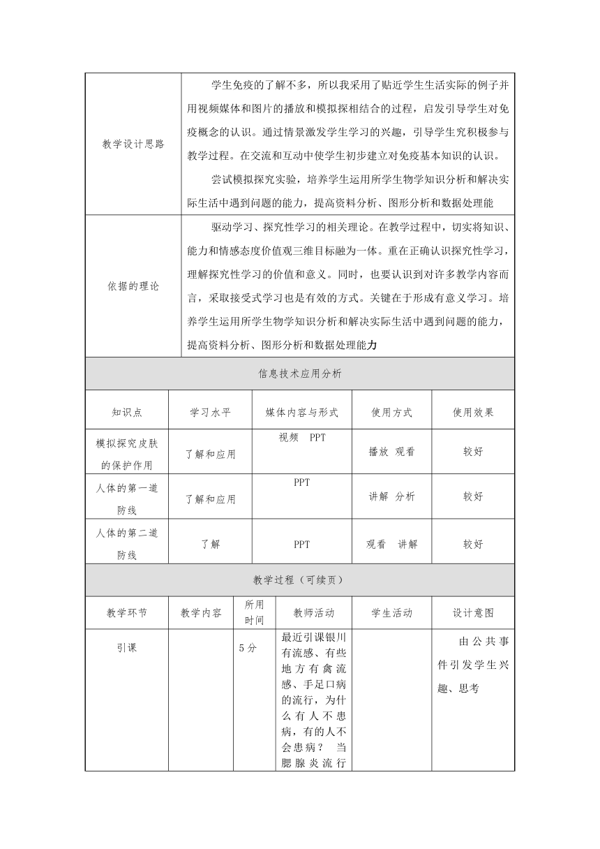 苏科版生物八年级下册 8.24.1 人体的免疫防线 教案