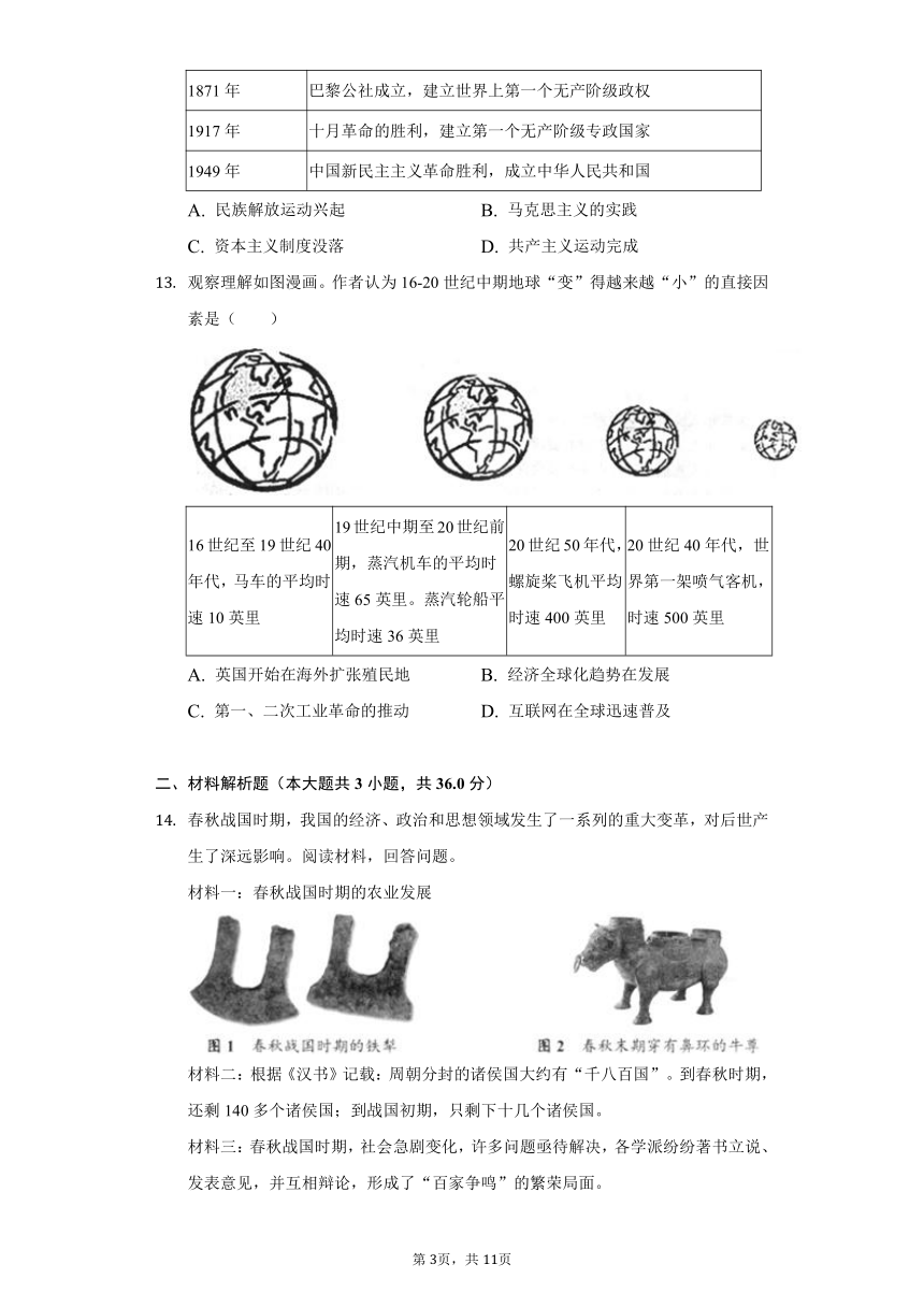 2022年贵州省毕节市中考历史试卷（含解析）