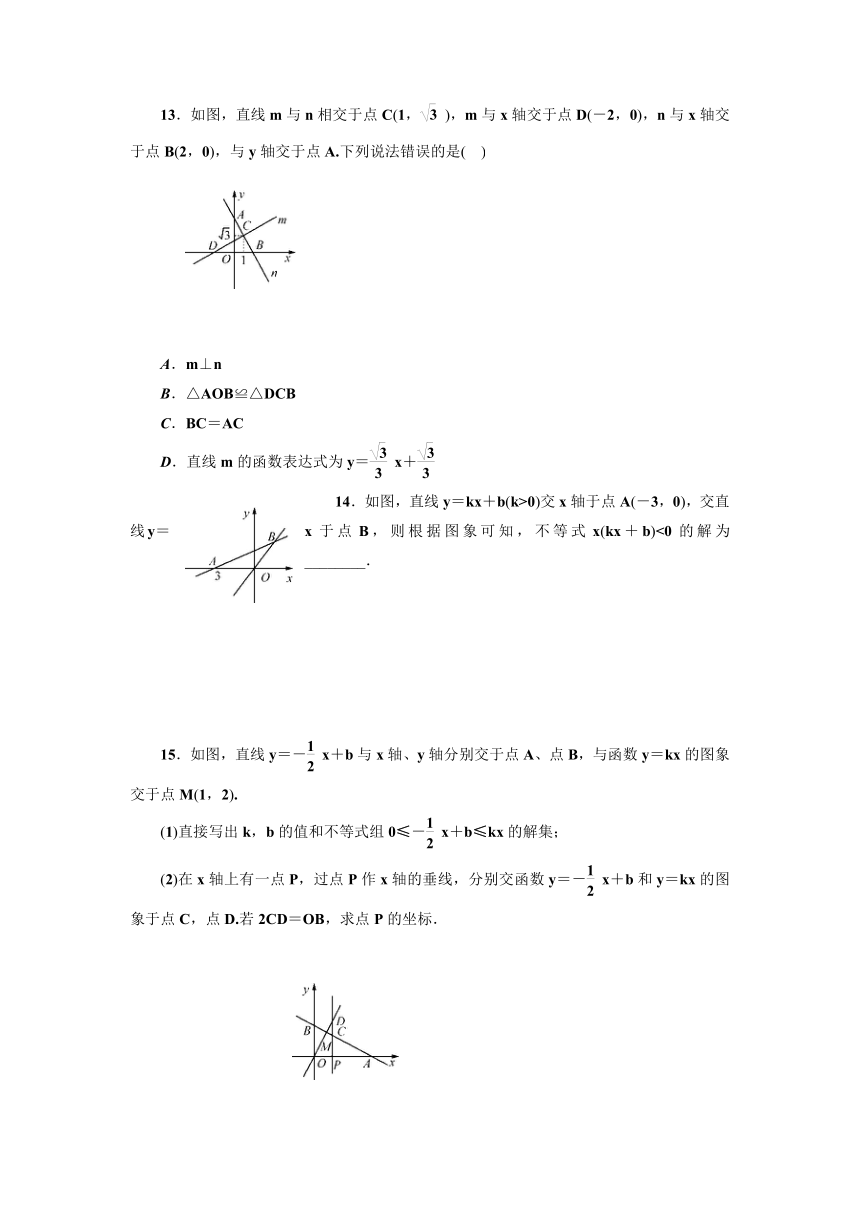 2020-2021学年 人教版八年级数学下册同步练习       19.2.3　一次函数与方程、不等式（word版含答案）