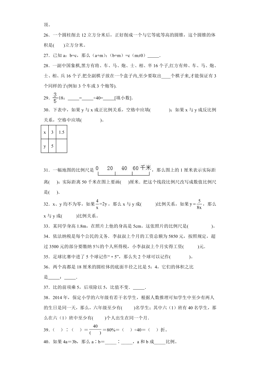 2023年六年级下册数学期末专练苏教版（江苏南京）-填空题(带答案）