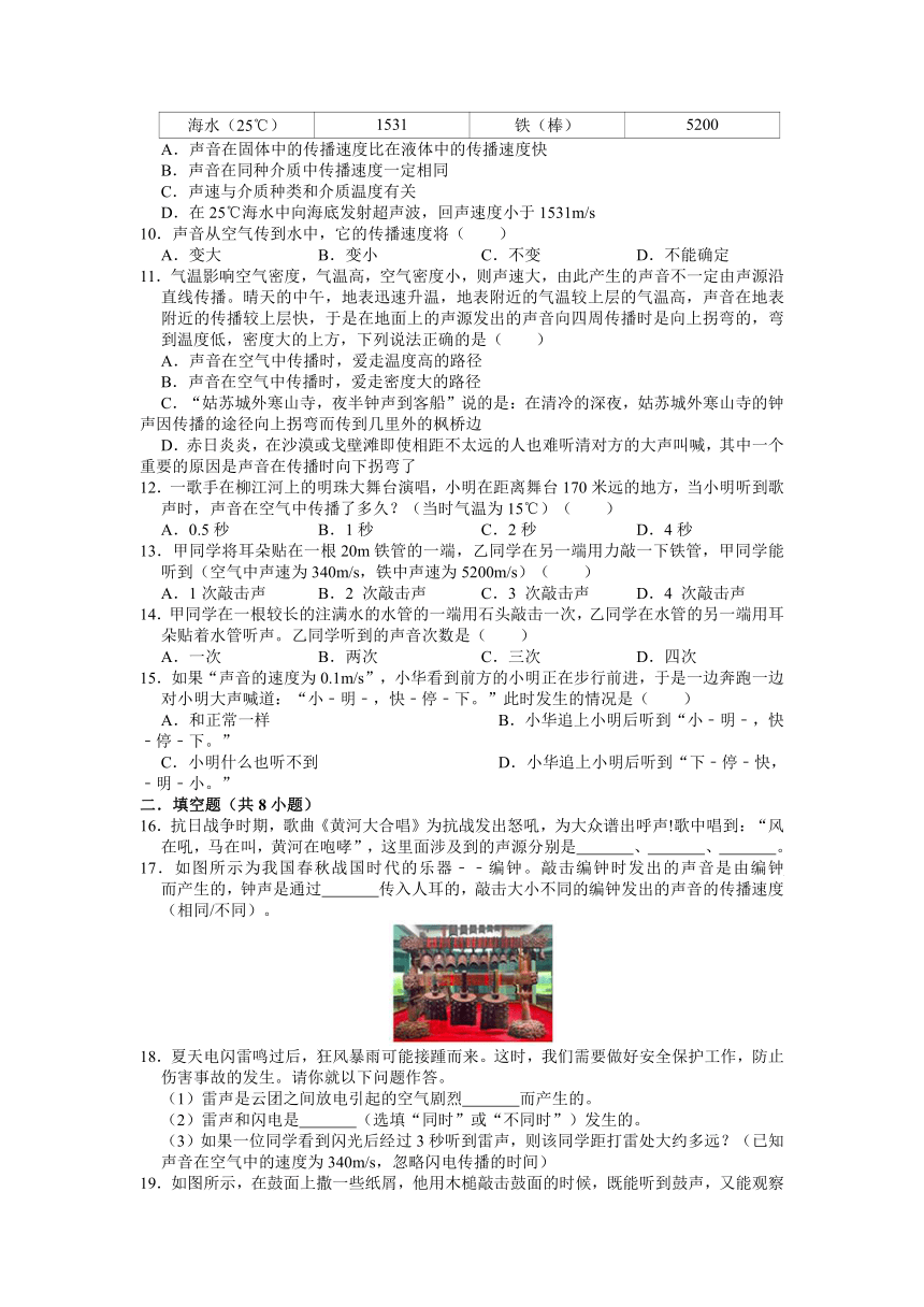 2.1声音的产生与传播 练习  2021-2022学年人教版物理八年级上册（含答案）