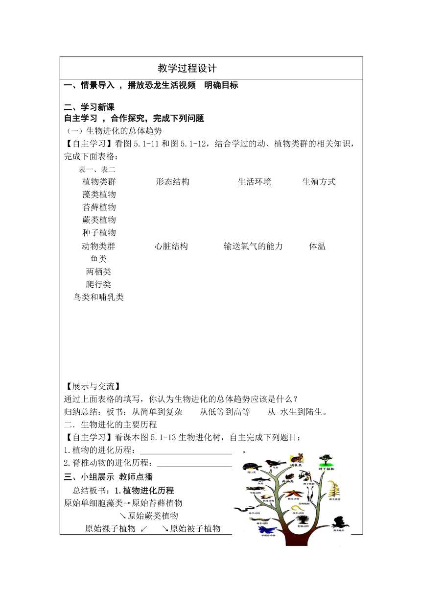 5.1.3 生物进化历程导学案（表格式无答案）2022--2023学年济南版生物八年级下册