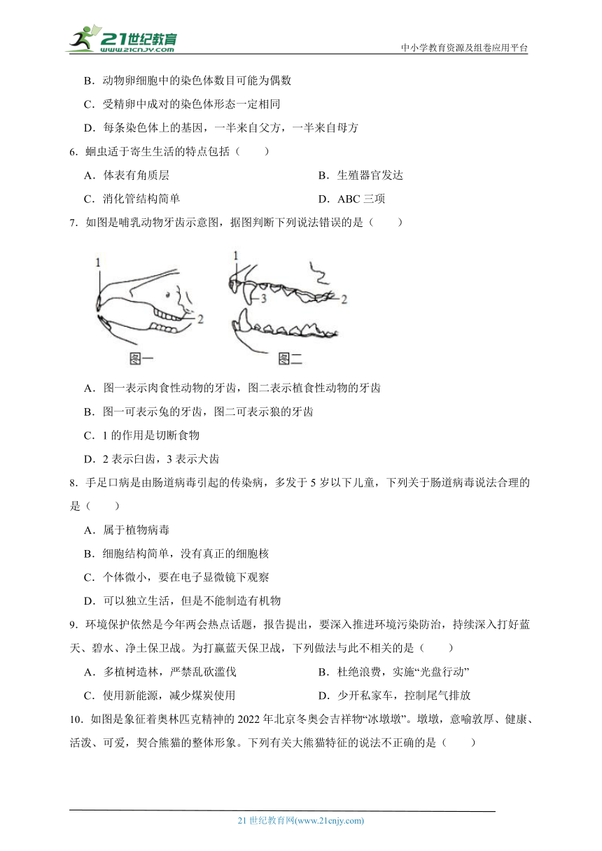 2024年人教版生物八年级中招考试前精华练习题01（含解析）