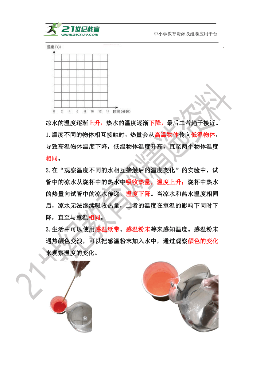 【新版 知识梳理及精典考题】五年级科学下册4.3 温度不同的物体相互接触