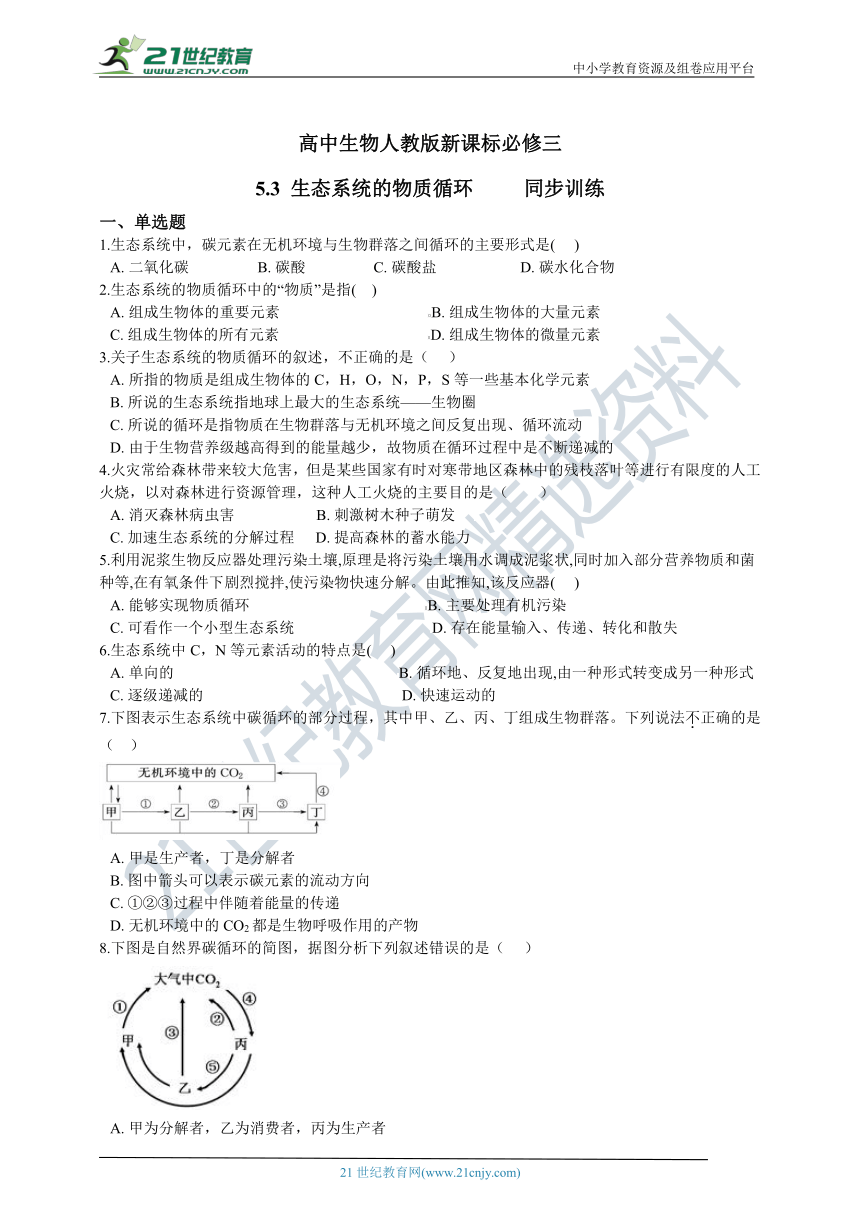 必修三5.3 生态系统的物质循环 同步训练（含解析）