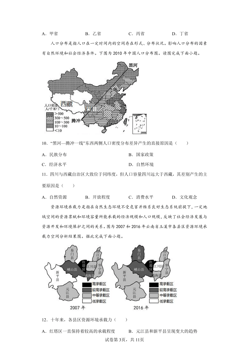 1.3人口容量同步练习（含解析）