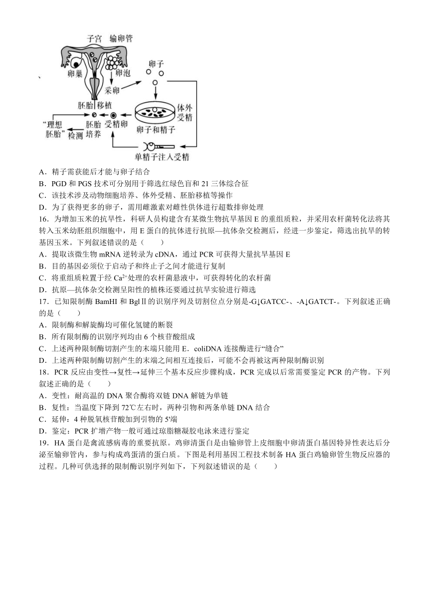 天津市2023-2024学年高二下学期4月期中生物试题（含答案）