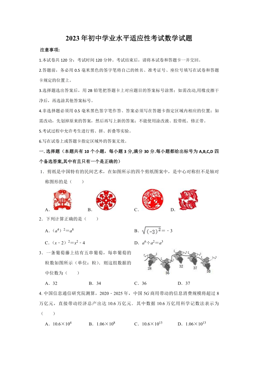 山东省烟台招远市（五四制）2022-2023学年九年级下学期期中考试数学试题（含答案）