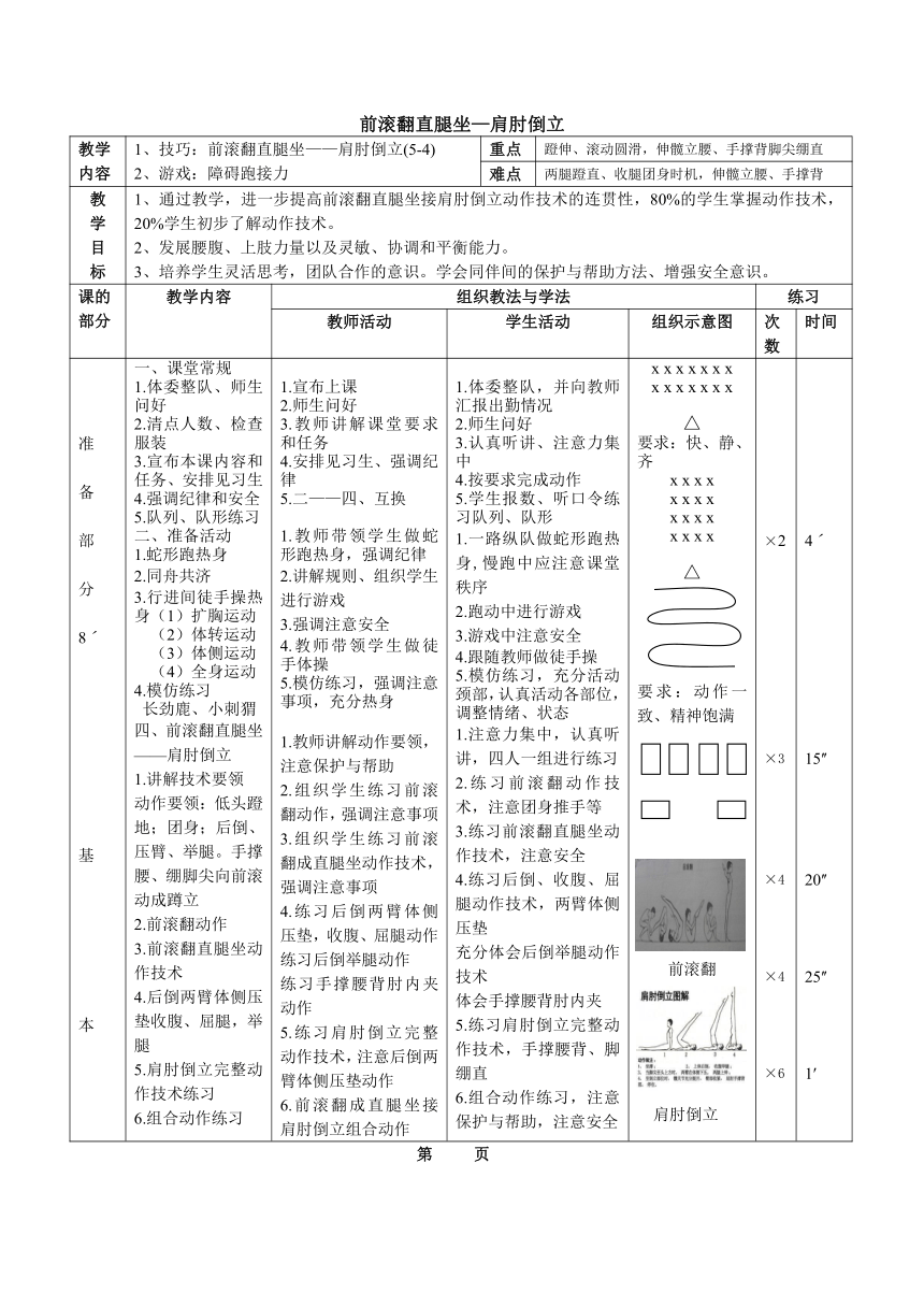 人教版三~四年级体育与健康 5.3.7滚翻组合动作 教案