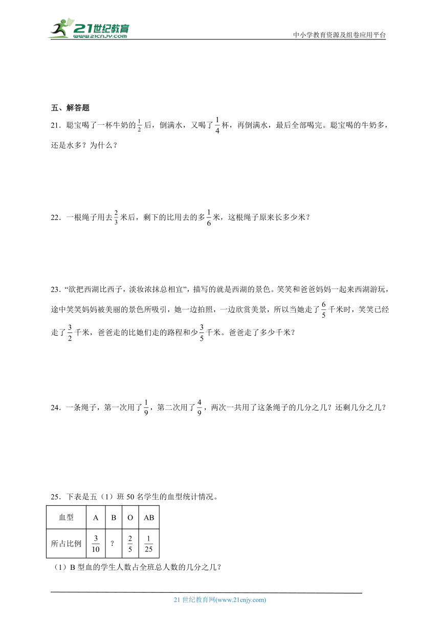 重点专题 分数的加法和减法综合特训（单元培优） 小学数学五年级下册人教版（含答案）