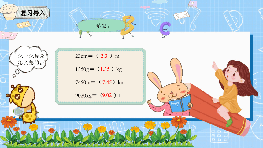 人教版 四年级下学期数学第四单元4.4小数与单位换算（课件）（共21张PPT）