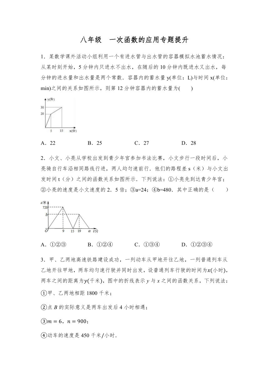 2020—2021学年冀教版数学八年级下册 21.4  一次函数的应用专题提升（word版，无答案）