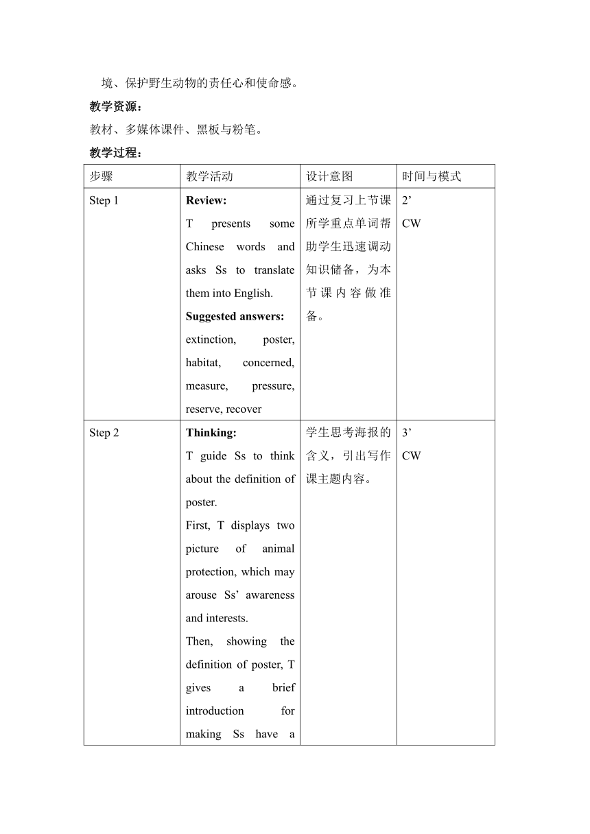 人教版（2019)必修第二册Unit 2 Wildlife Protection Reading for Writing 教案（表格式）