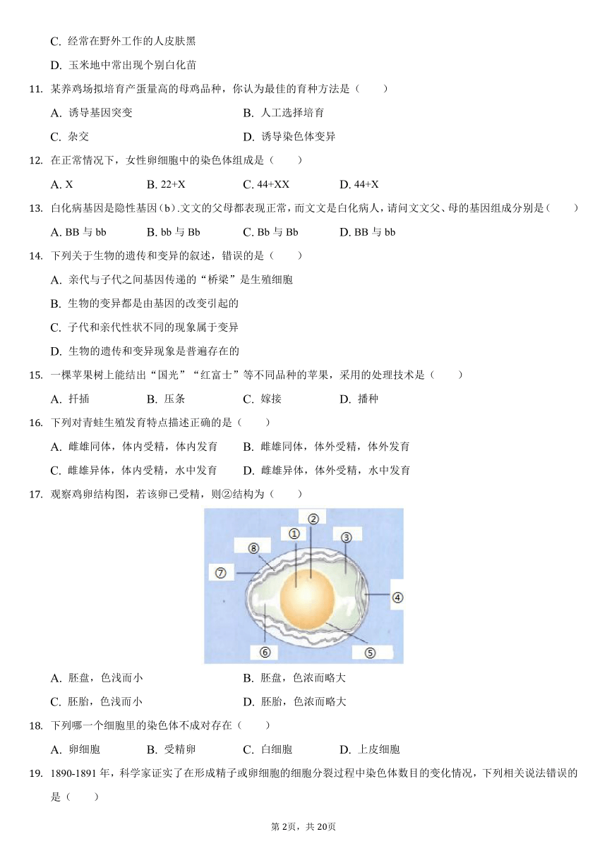 2020-2021学年四川省泸州市龙马潭区八年级（下）第二次月考生物试卷（word版，含解析）