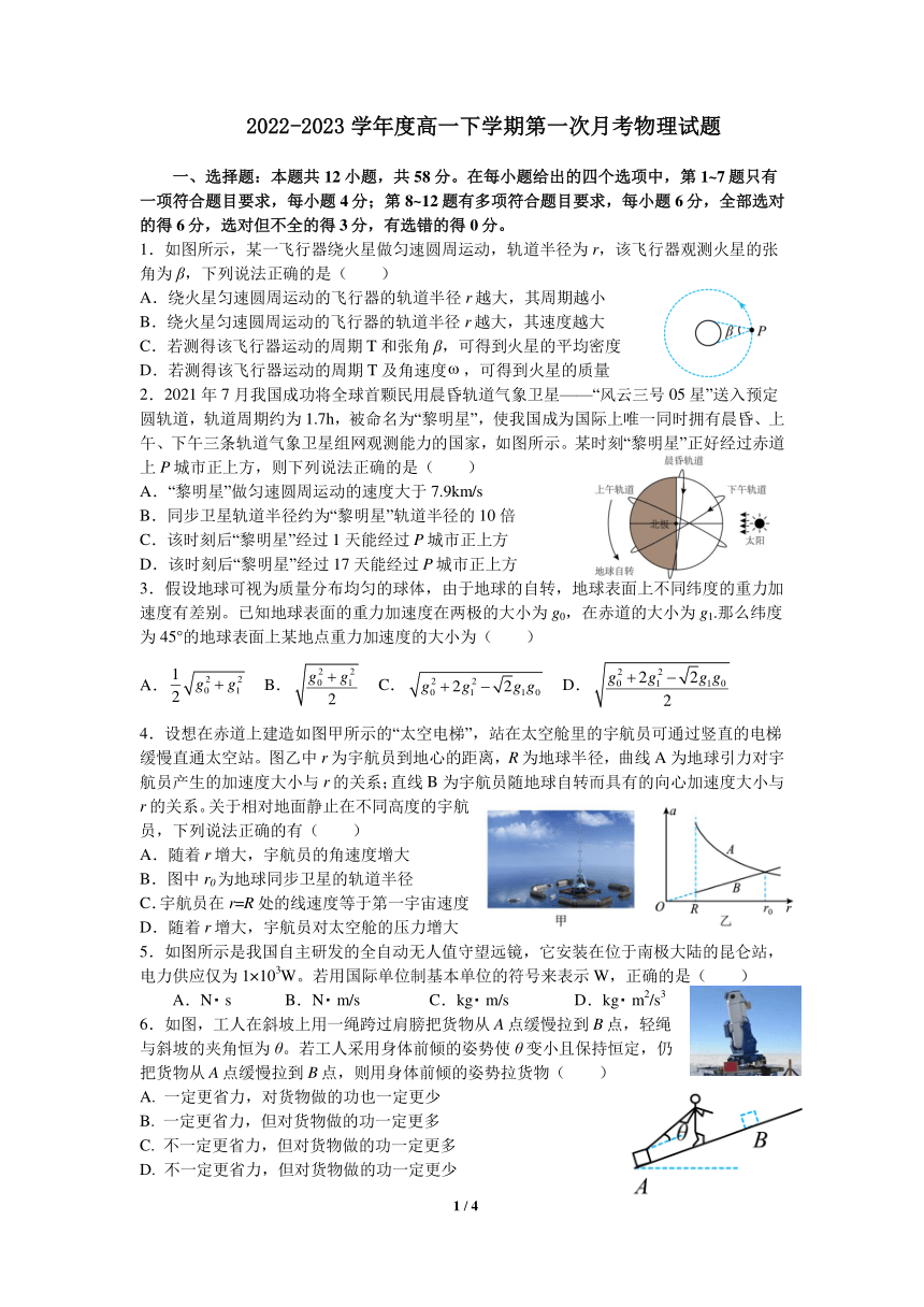 辽宁省沈阳市名校2022-2023学年高一下学期4月第一次月考物理试题（PDF版含答案）