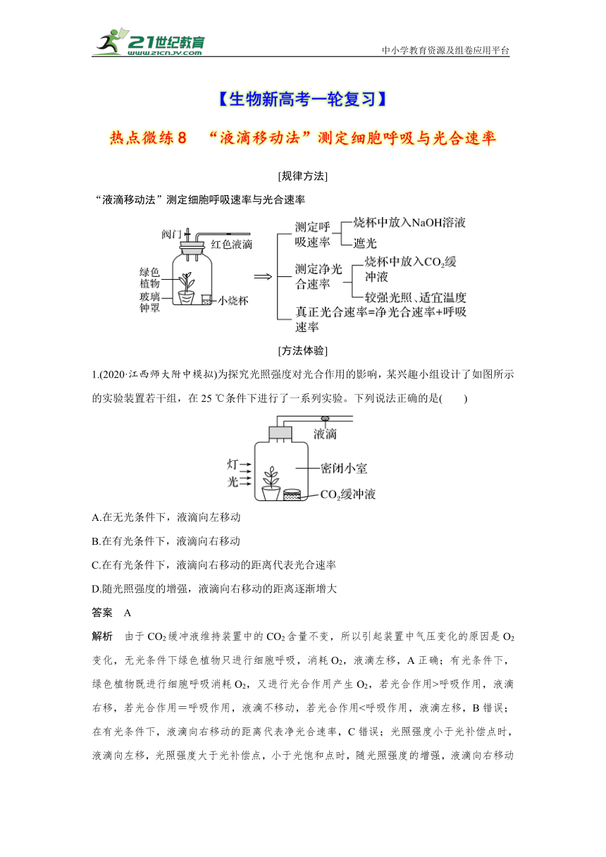 【生物新高考一轮复习】热点微练8　“液滴移动法”测定细胞呼吸与光合速率（word版含解析）