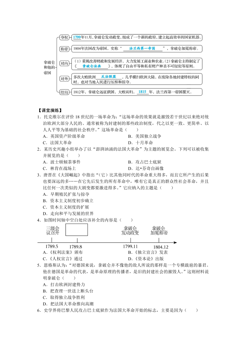 九上第19课 法国大革命和拿破仑帝国 同步学与练（含答案）