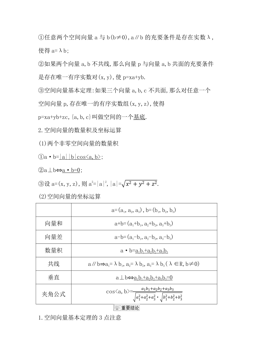 2023届高考一轮复习导与练(必修第二册+选择性必修第一册)第七章第6节　空间向量的运算及应用 讲义（Word版含答案）