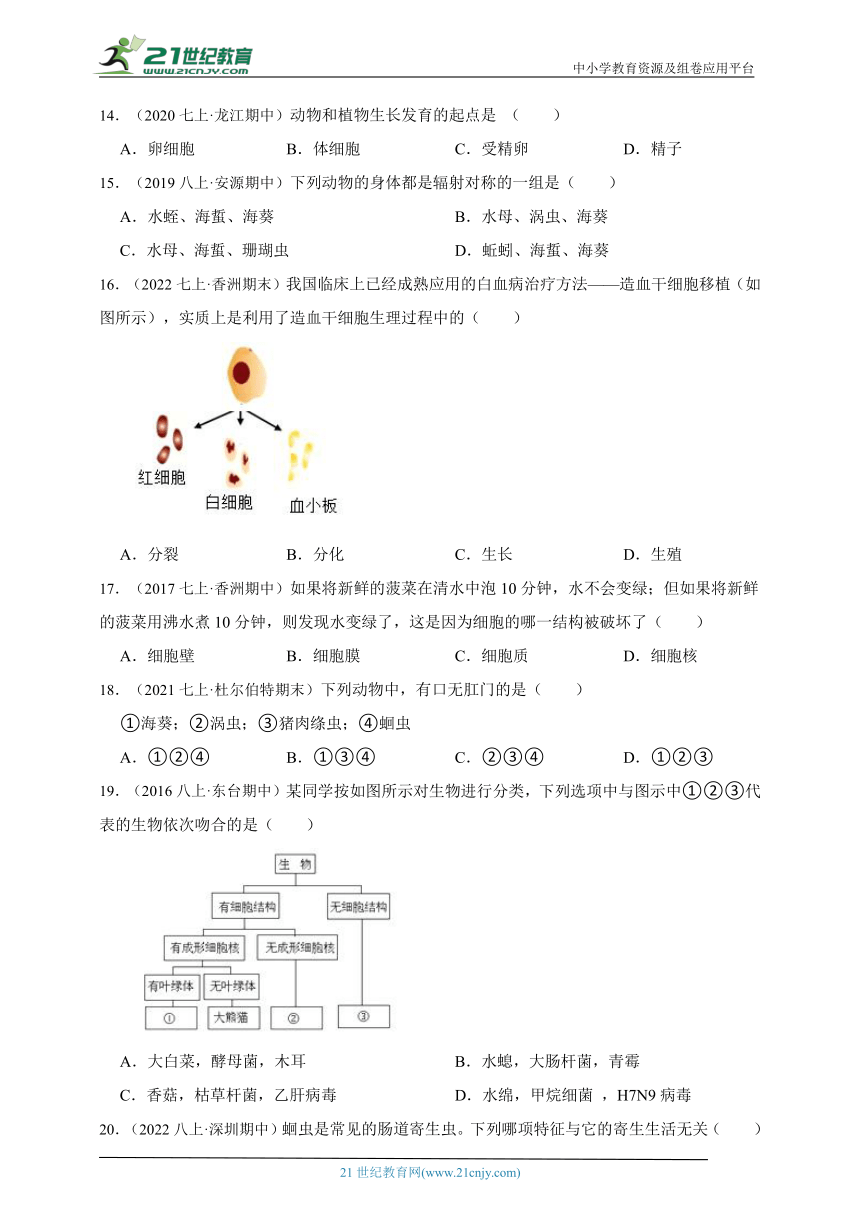 苏科版生物2023年春期七年级期中测试题（含解析）