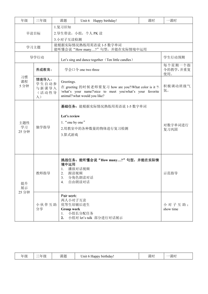 人教（PEP）英语三年级上册 Unit 6 Happy birthday! 学案（10课时，无答案）